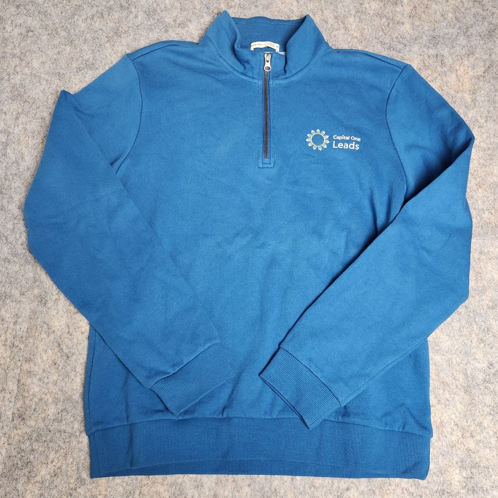 Marine Layer Fleece Lined Sweatshirt Men M Blue Long Sleeve 1/4 Zip Preppy